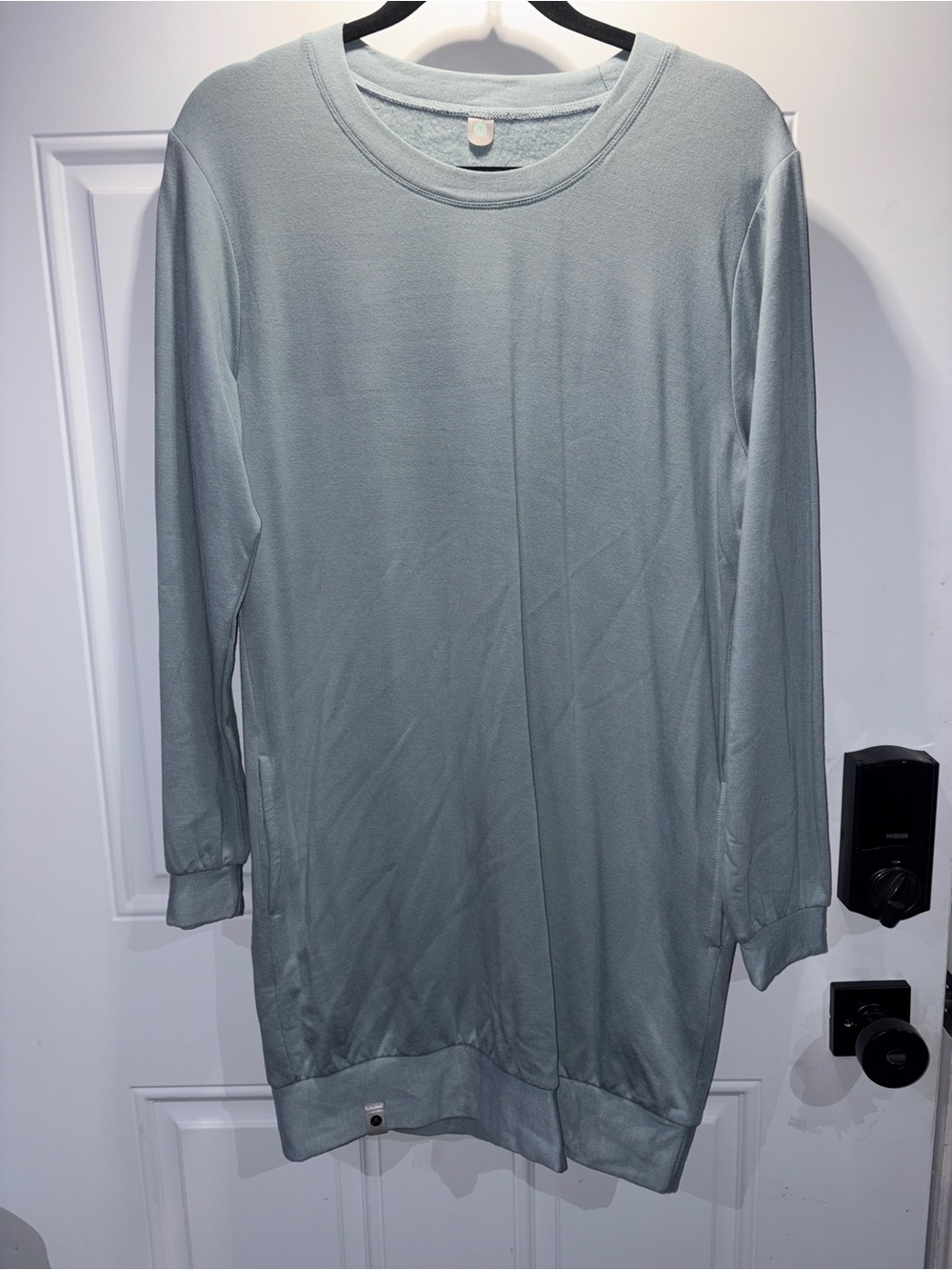 Sweet Legs Everyday Pullover Long Sleeve Crewneck Shirt Dress in Mist